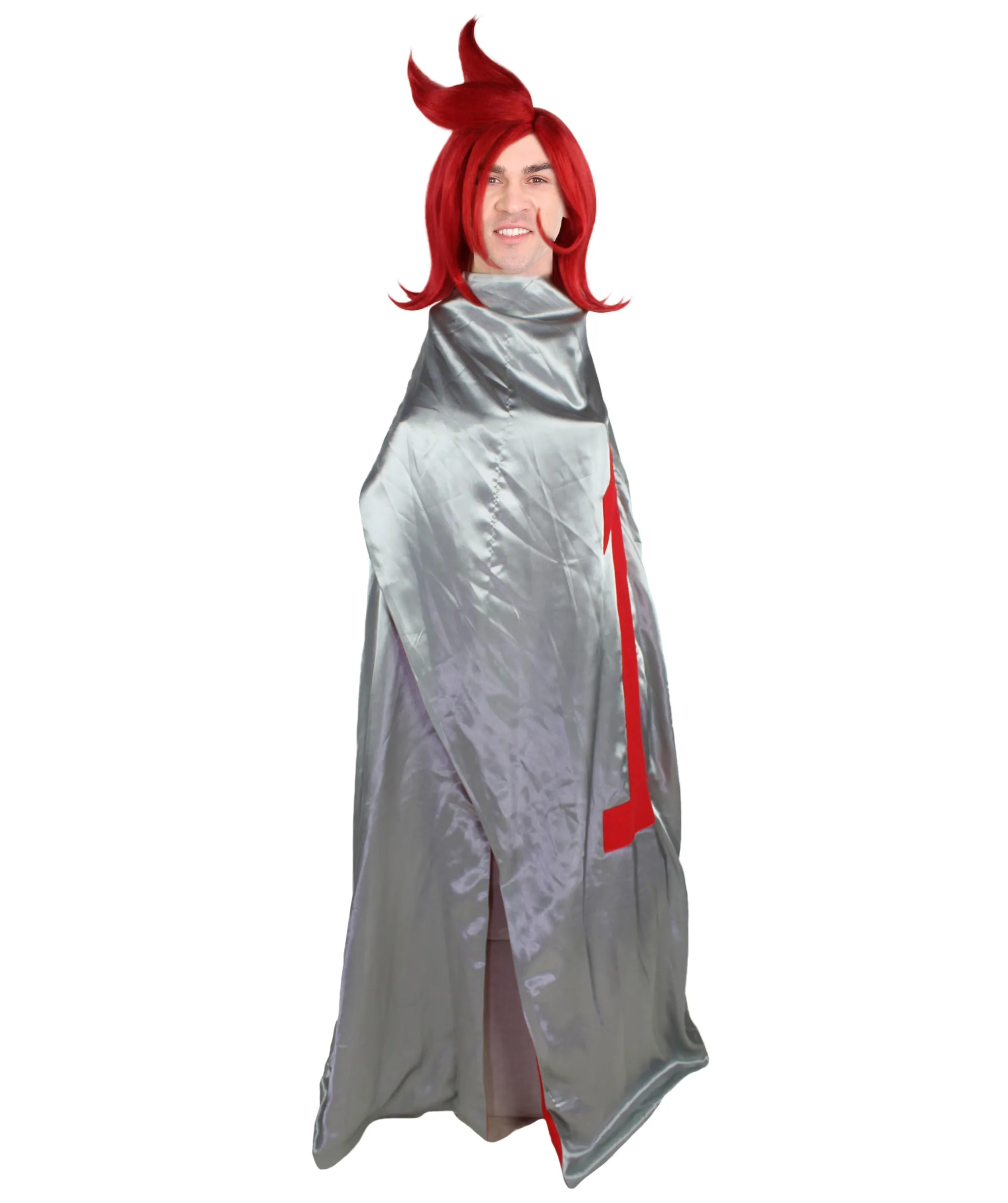 HPO Adult Men's Japanese Manga Red Prince Wig with Cape| Perfect for Halloween| Flame-retardant Synthetic Material