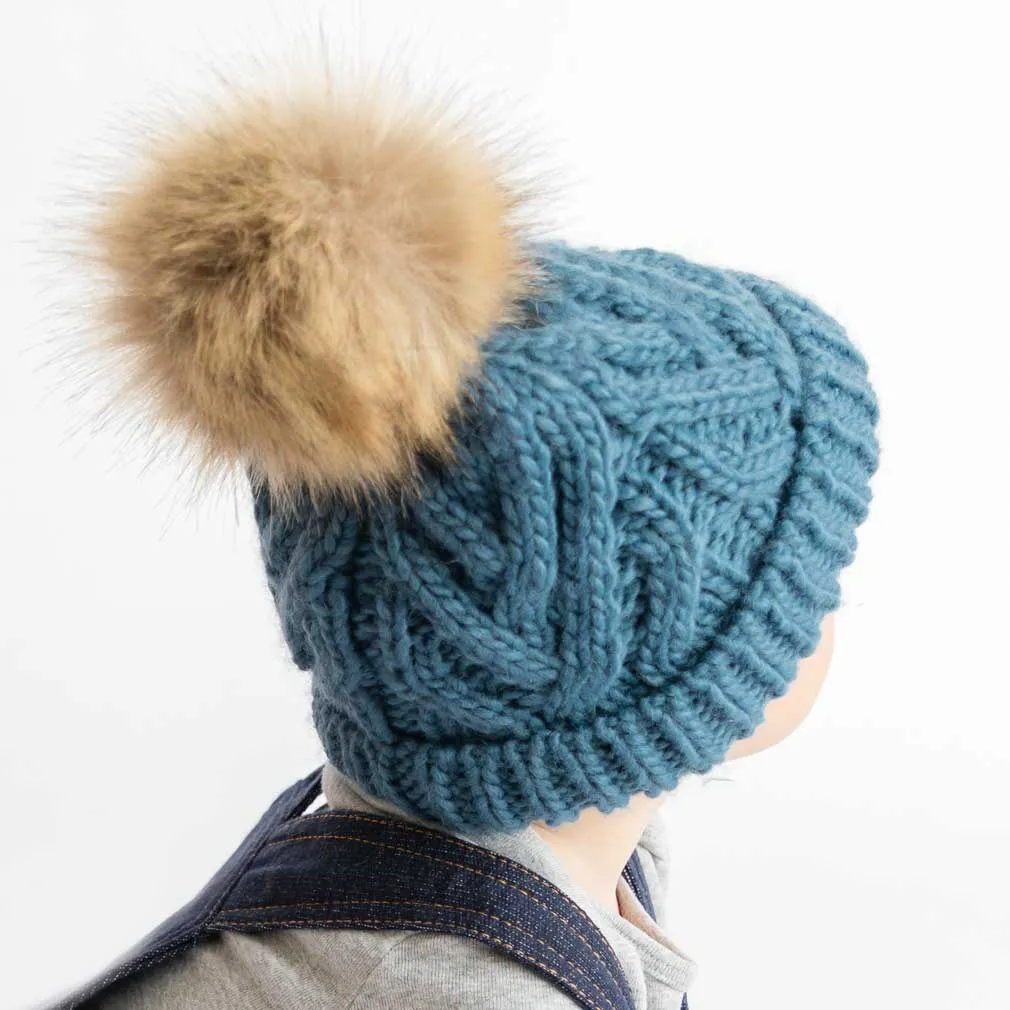 Huggalugs Slate Blue Pom Pom Beanie