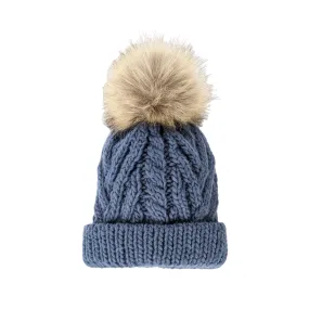 Huggalugs Slate Blue Pom Pom Beanie