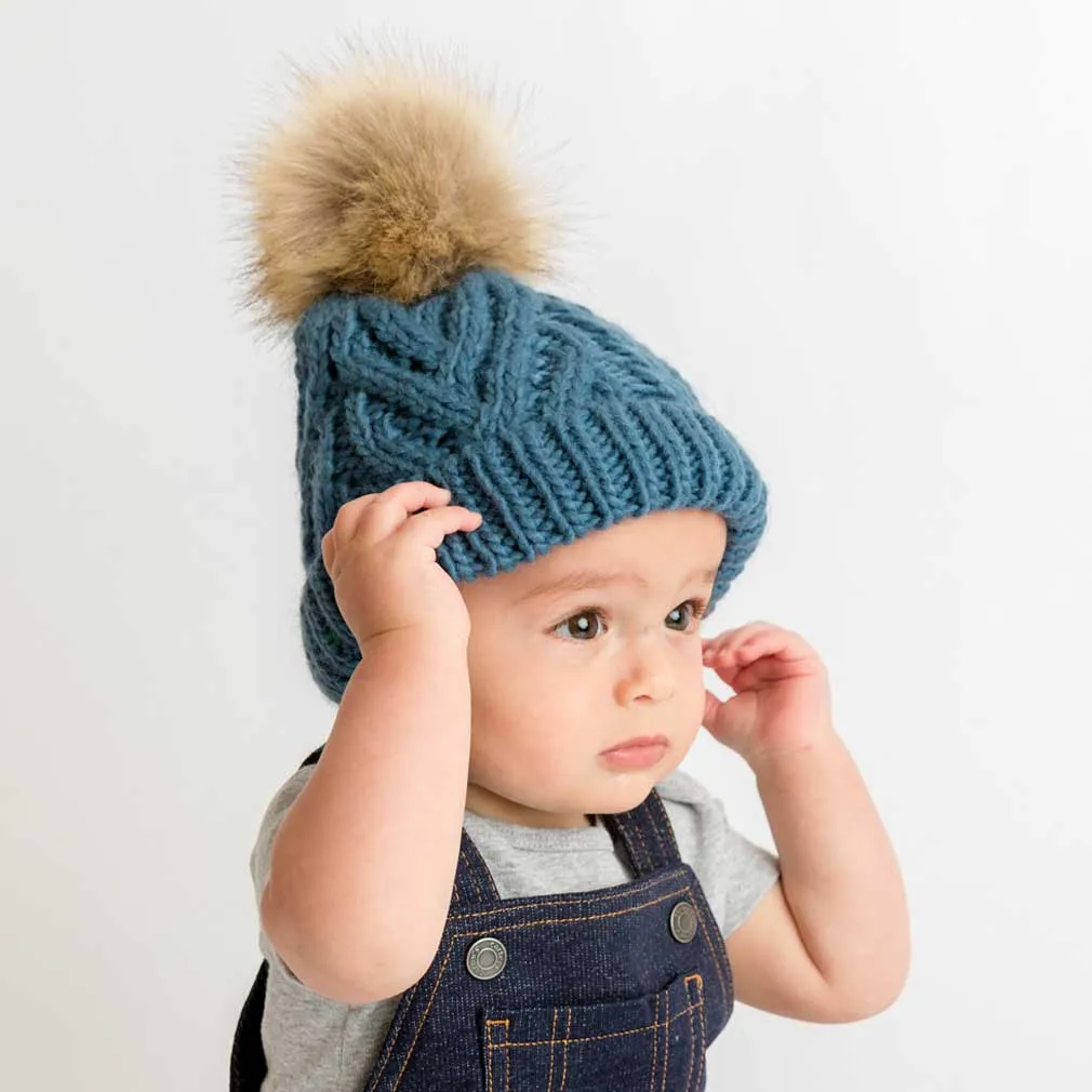 Huggalugs Slate Blue Pom Pom Beanie