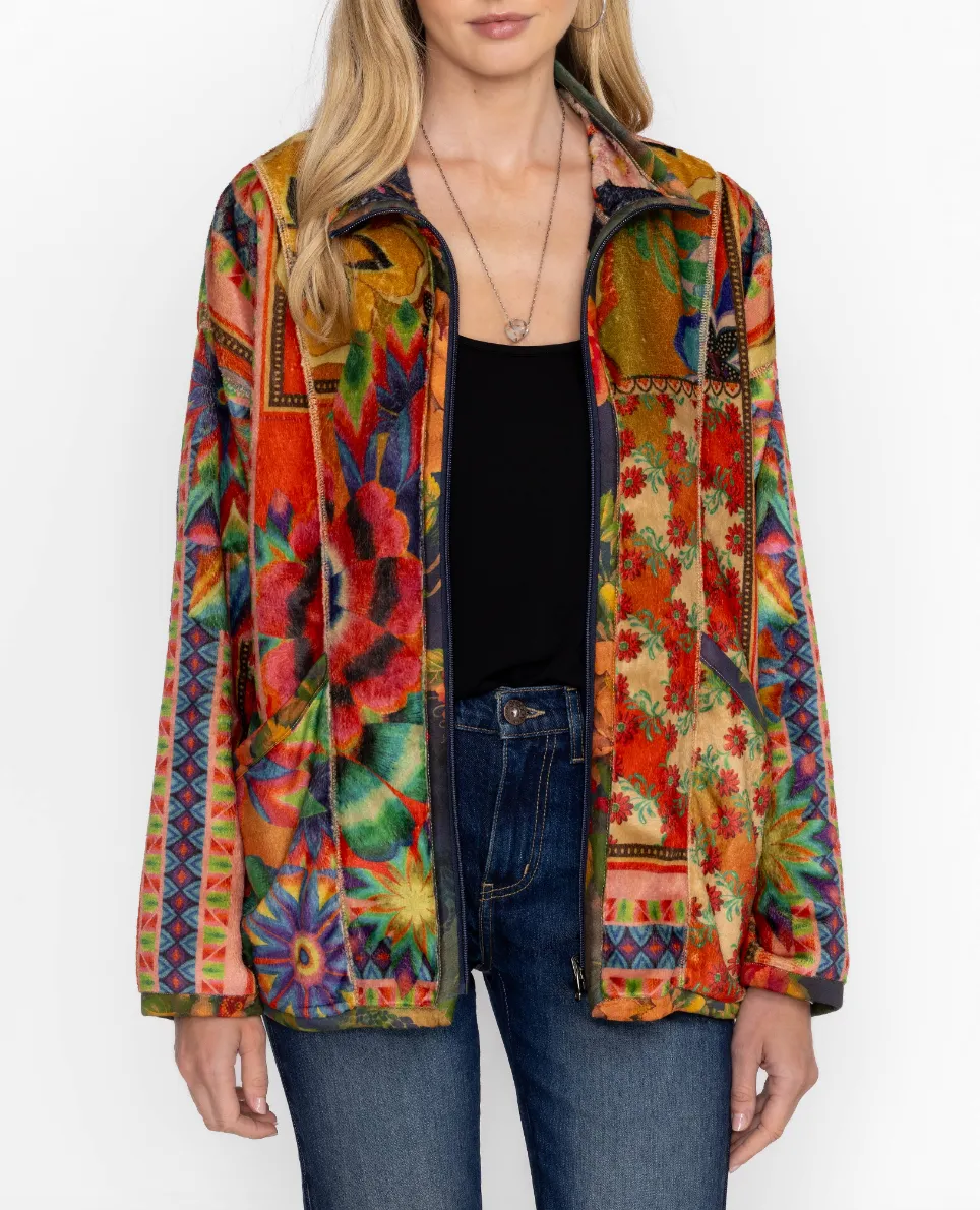 Joan Zip Reversible Sherpa Jacket - Tie Dye Scarf Print