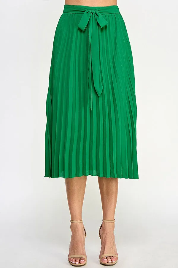 Kelly Green Pleated Midi Skirt