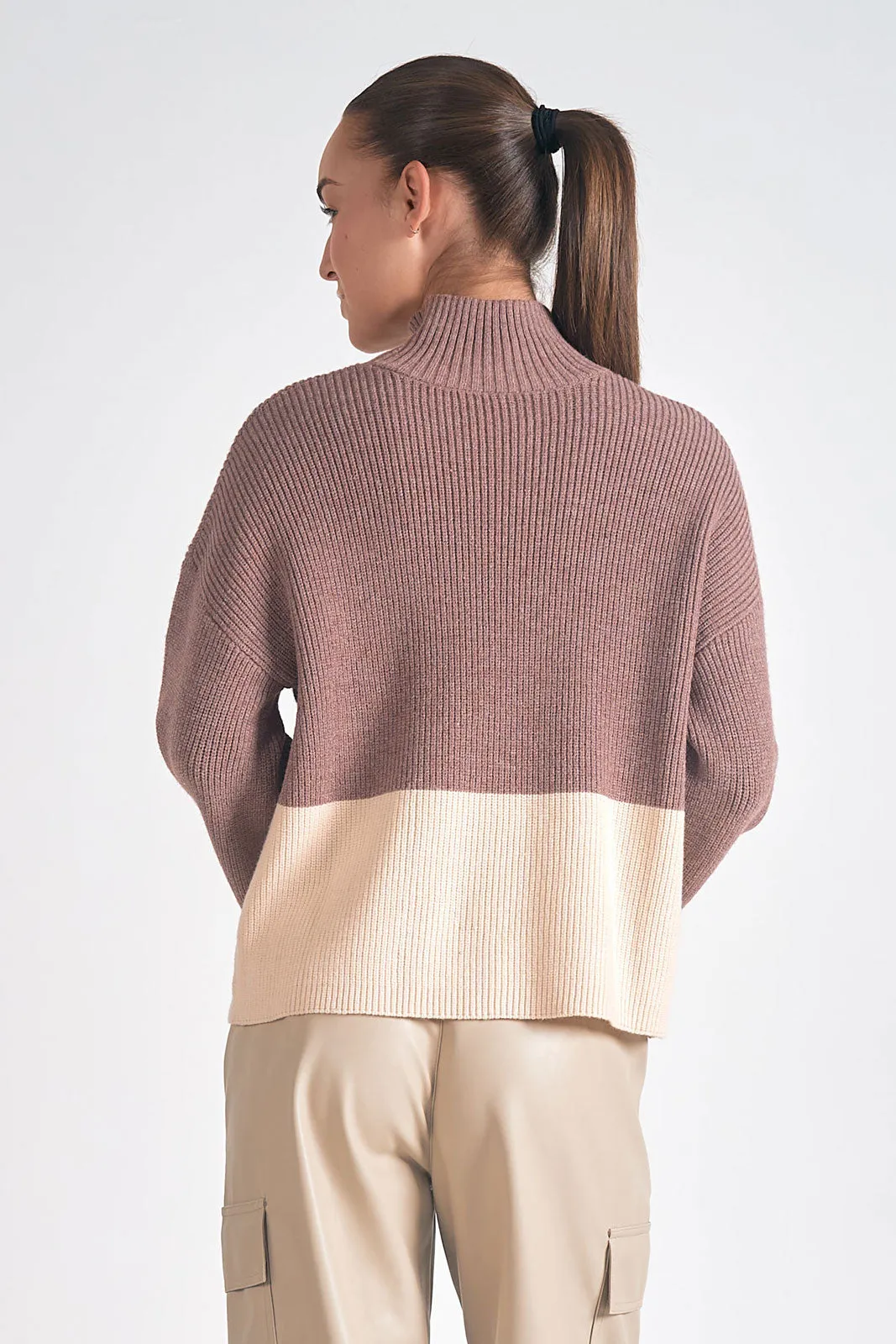 Kelsey Color Block Sweater- Plum