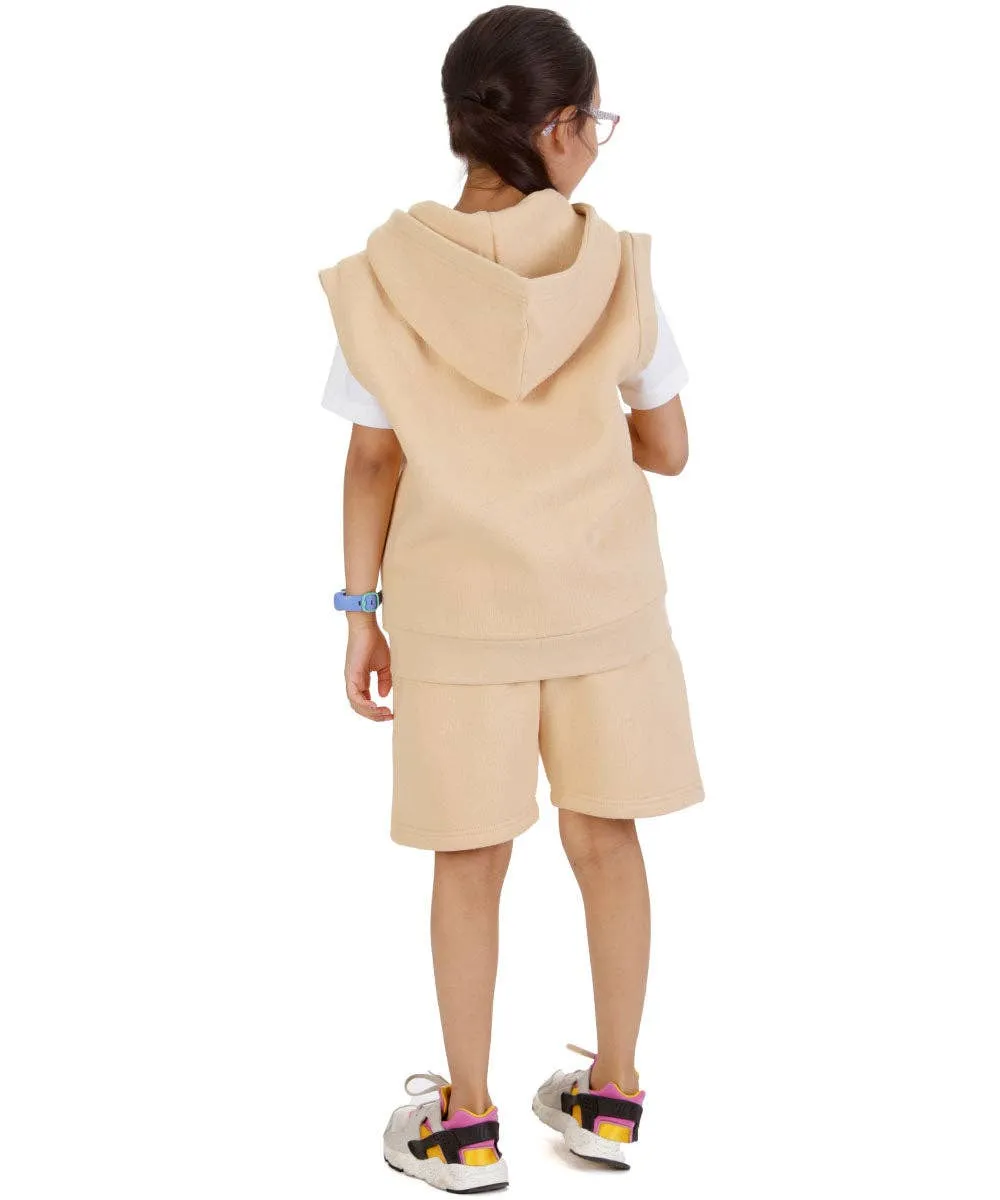 Kids Nude 2-Piece Gilet and Shorts Set: Nude