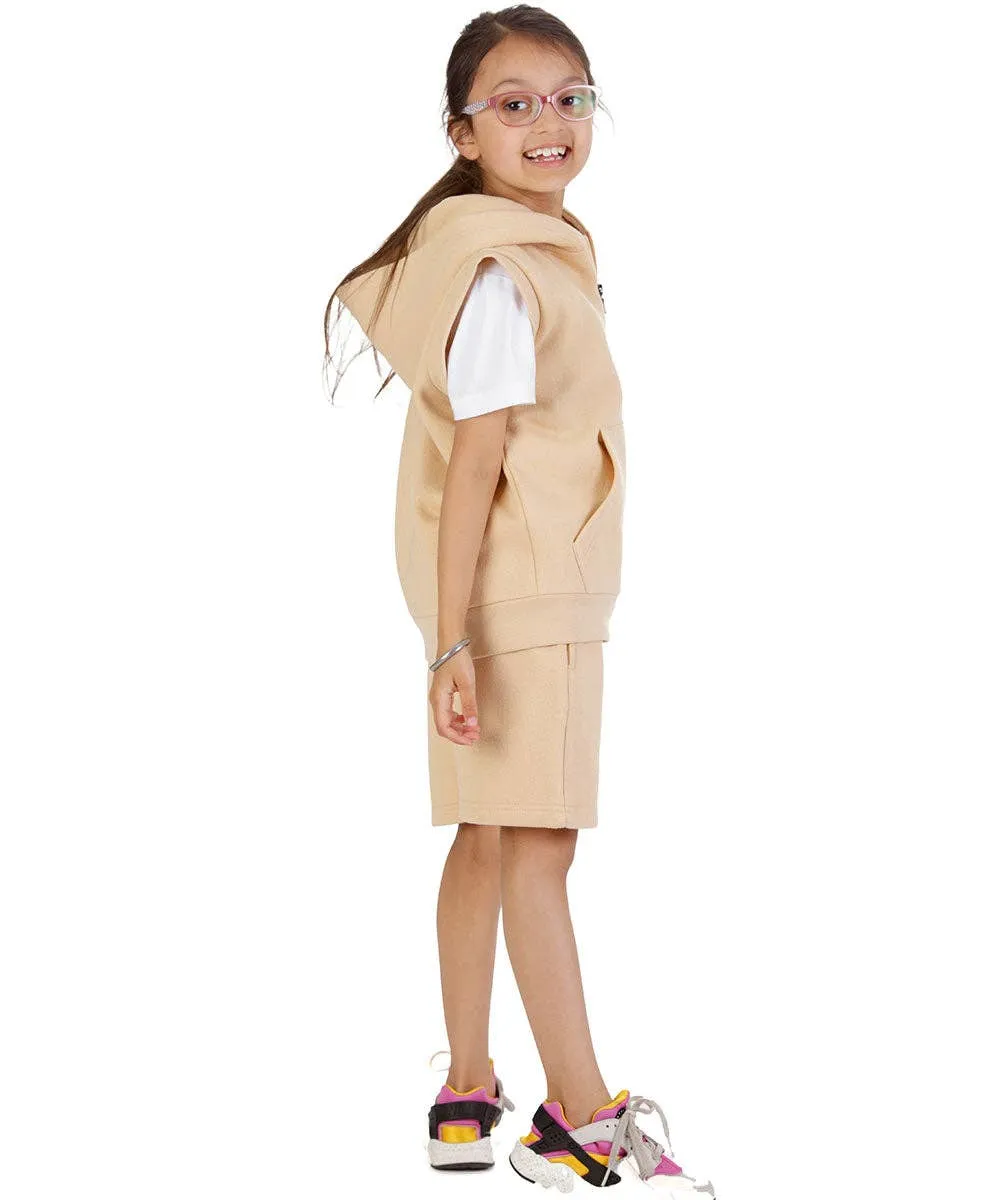 Kids Nude 2-Piece Gilet and Shorts Set: Nude