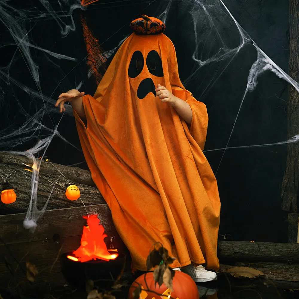 Kids Pumpkin Ghost Cape 2022 Halloween Costume