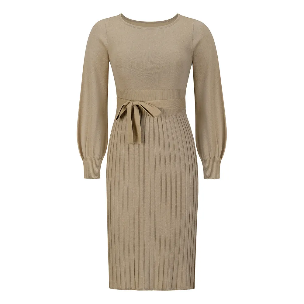 Knitted Slim-fit Pleated Midi Sweater Dress