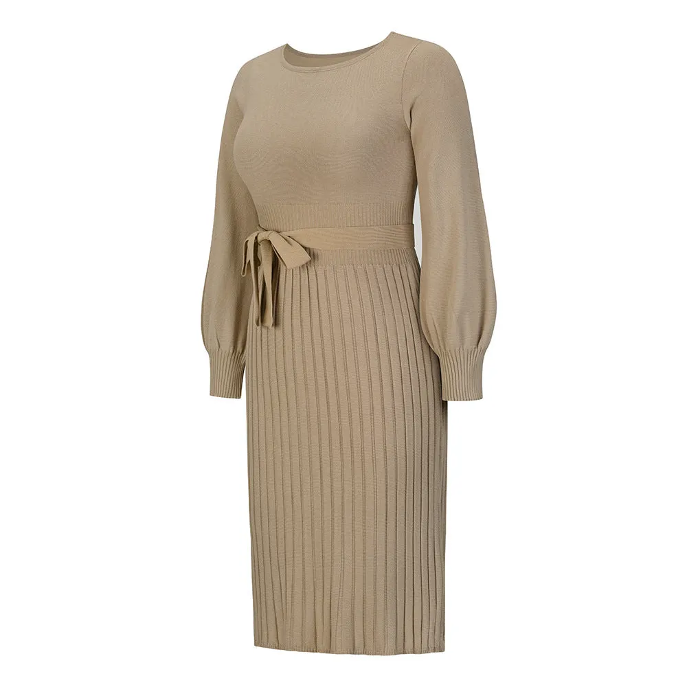 Knitted Slim-fit Pleated Midi Sweater Dress