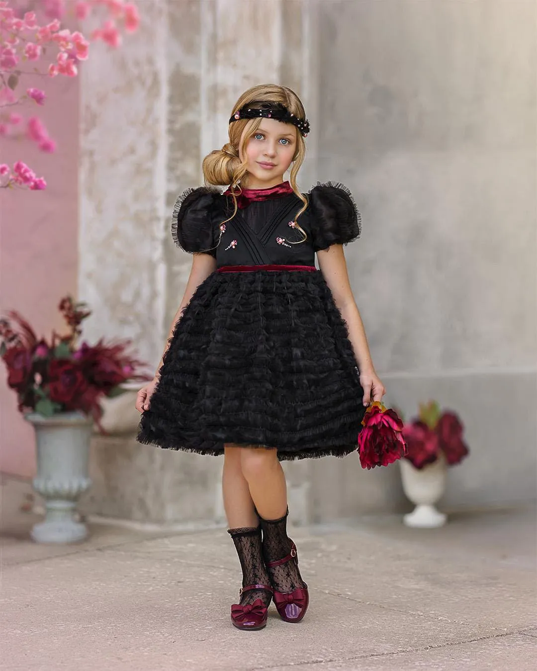 Kylie Black Tulle and Organza Dress