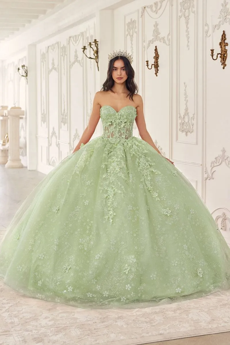 Ladivine - 15719 - Floral Ball Gown with Cape