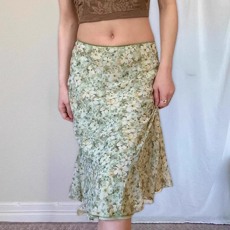 Litzy Mesh Floral Midi Skirt