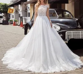 llusion Bateau Lace/Tulle A Line Wedding Gown All Sizes/Colors