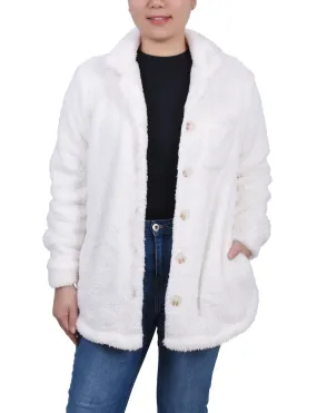 Long Sleeve Button Front Sherpa Jacket