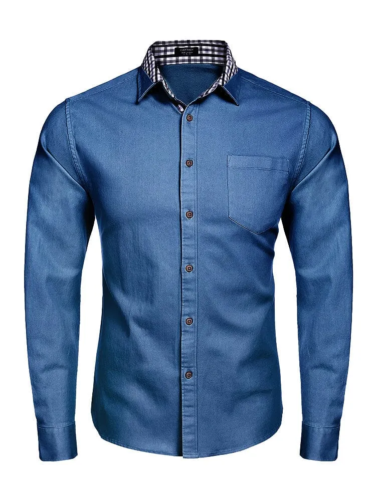 Long-Sleeve Denim Dress Shirt