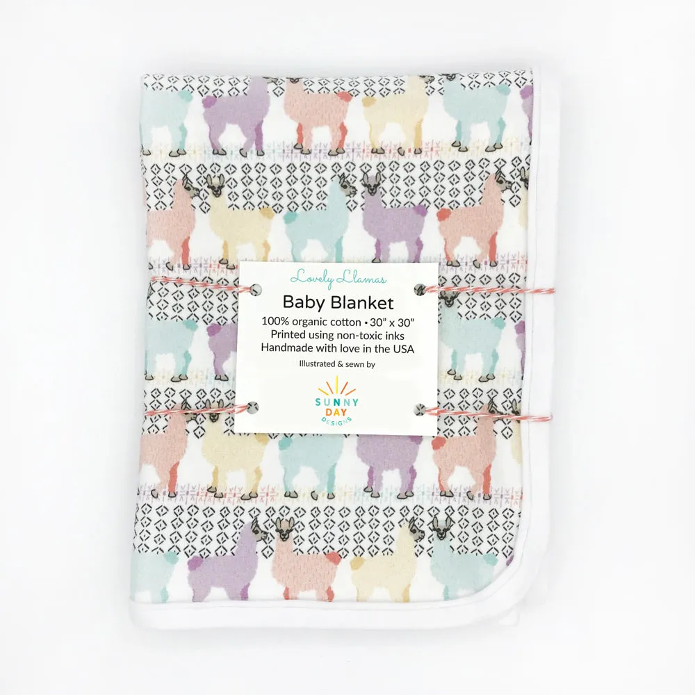 Lovely Llamas  Baby Receiving Blanket - Organic Cotton