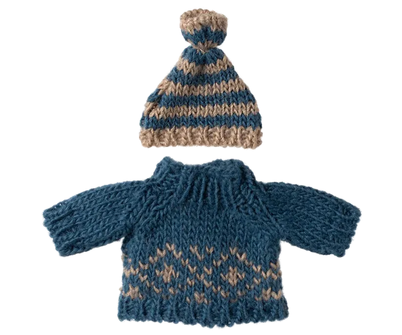 Maileg Knitted sweater and hat, Dad mouse