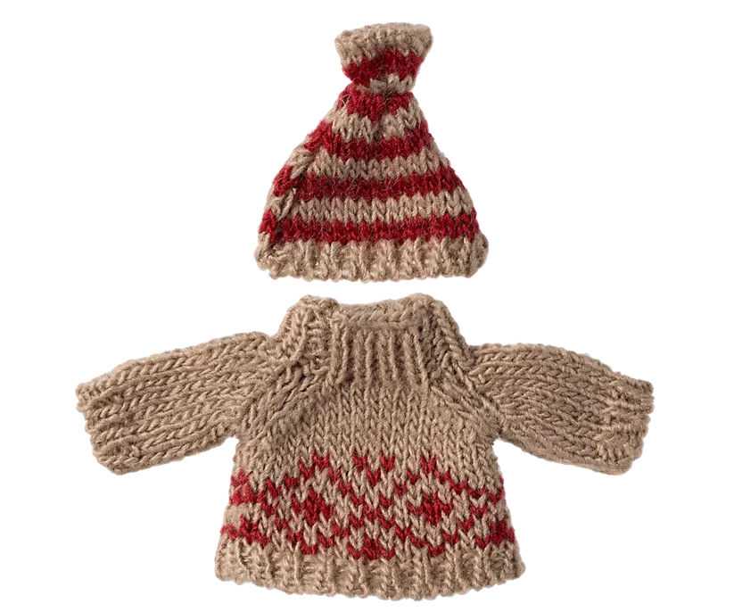 Maileg Knitted sweater and hat, Mum mouse