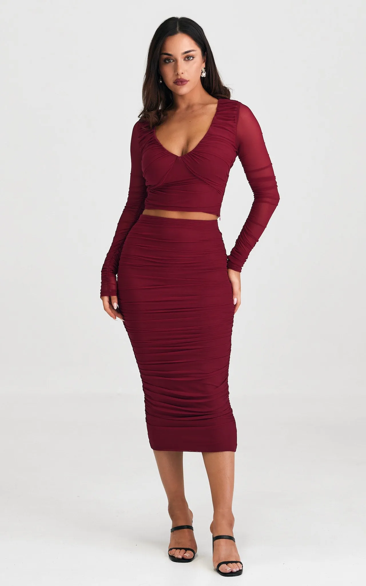 Melody Mesh Midi Skirt - Wine