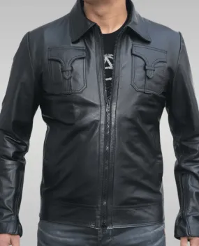 Mens Classic Style Black Leather Shirt Jacket