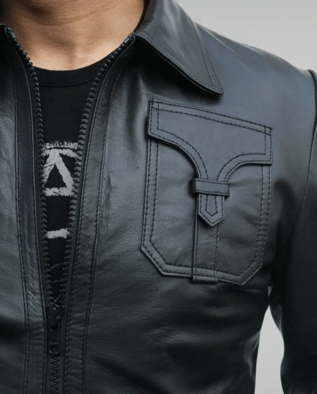 Mens Classic Style Black Leather Shirt Jacket