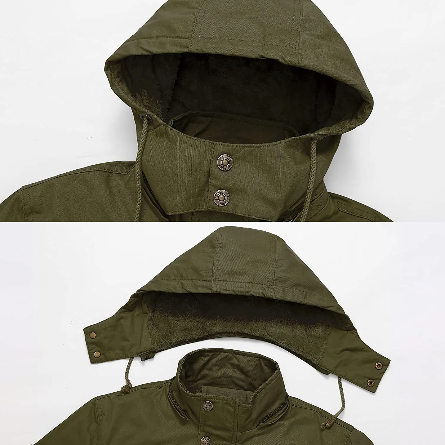 Men's Winter Jacket Windproof Sherpa Lined Fleece Military Parka with Removable Hood