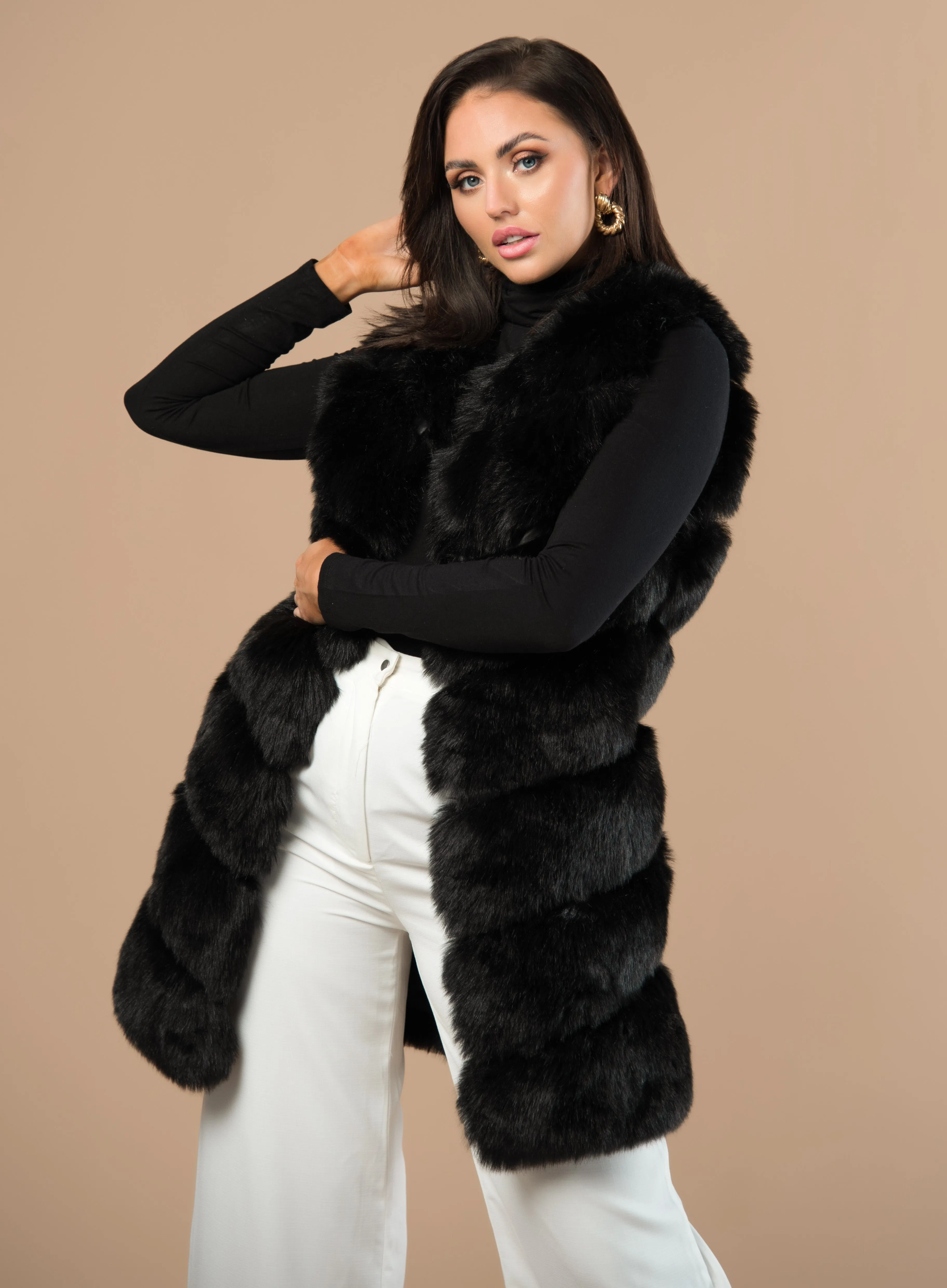 Mid-Length Slanted Faux Fur Gilet