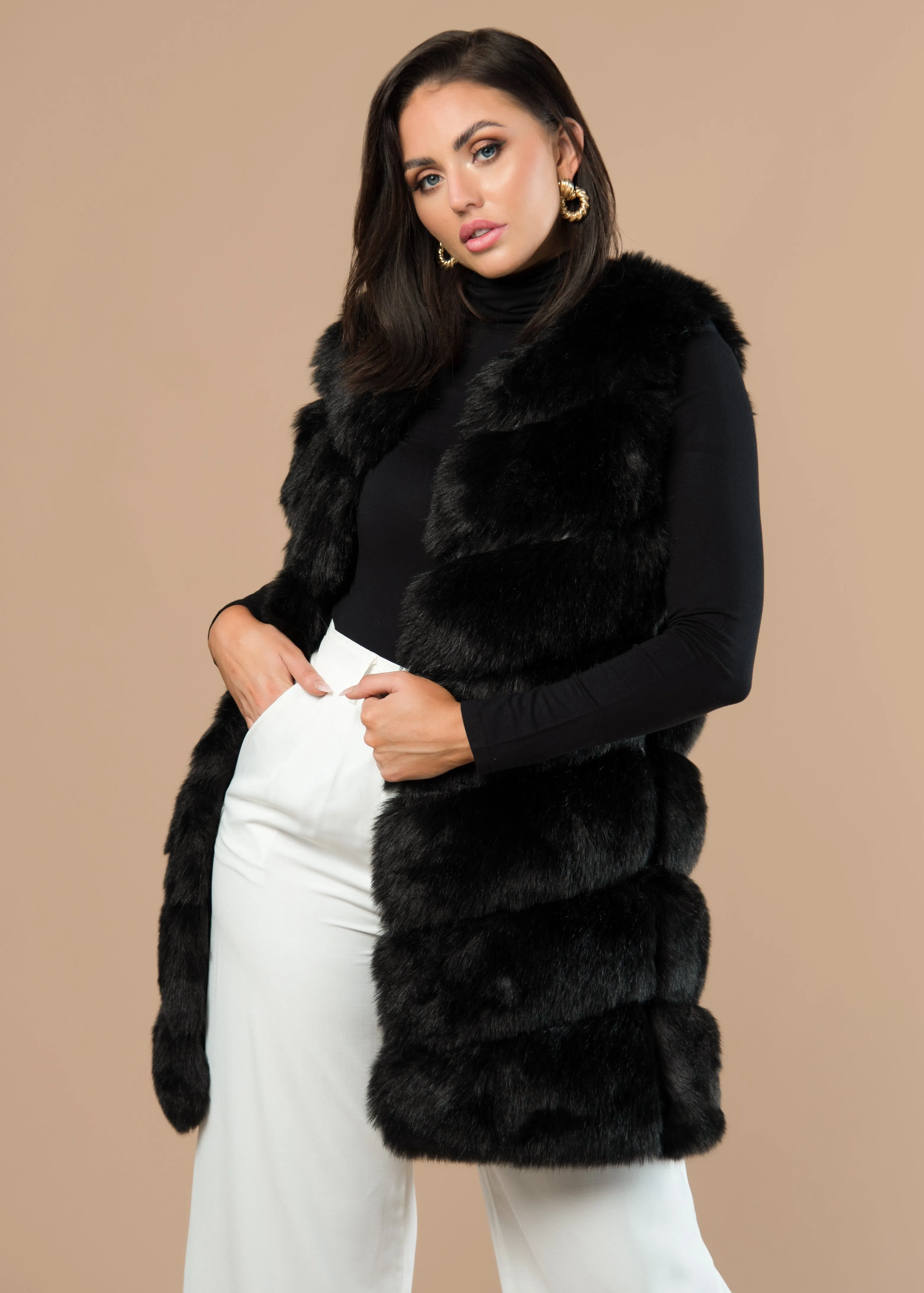 Mid-Length Slanted Faux Fur Gilet