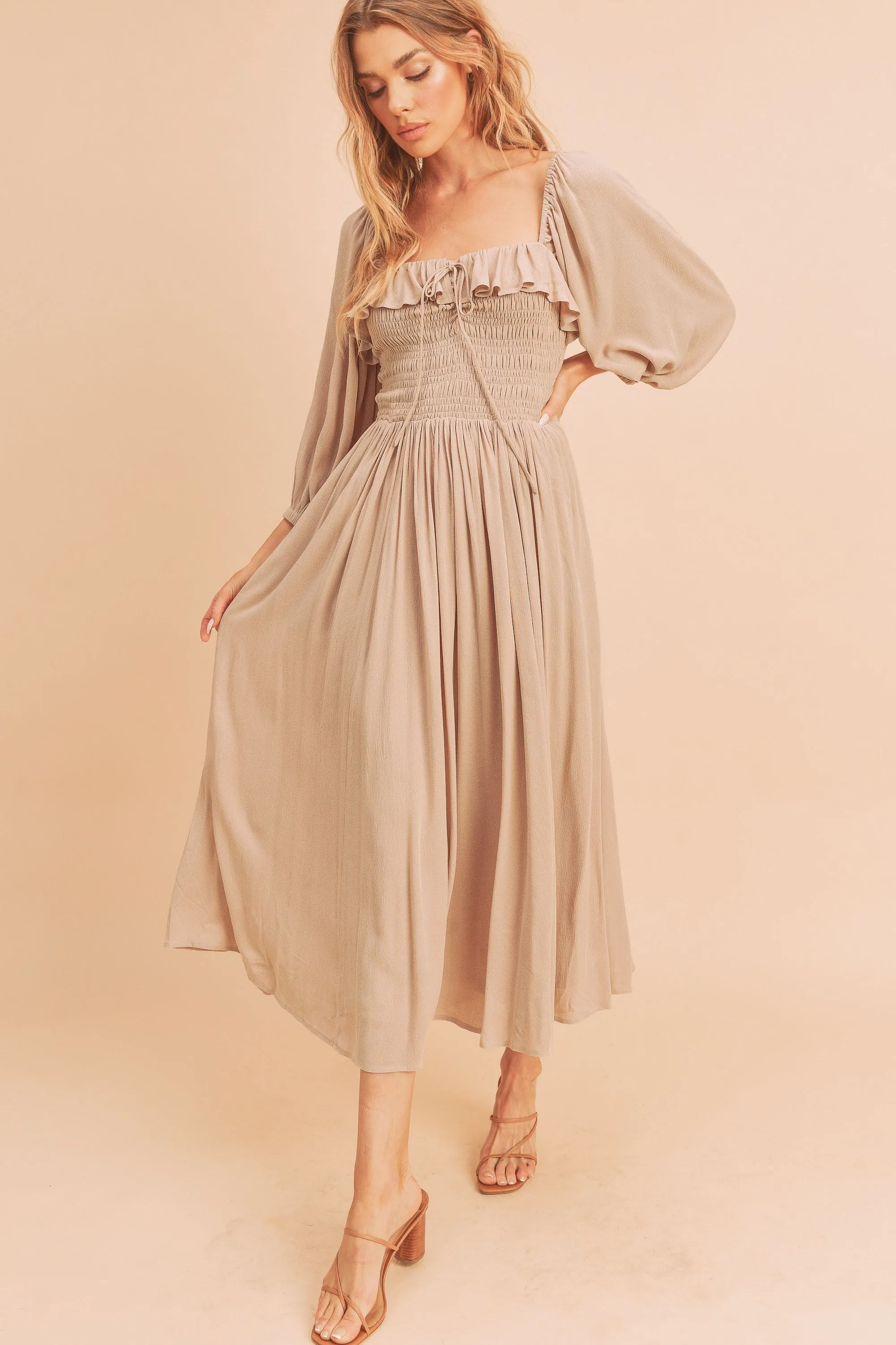 Midi Dress with Volume Sleeves