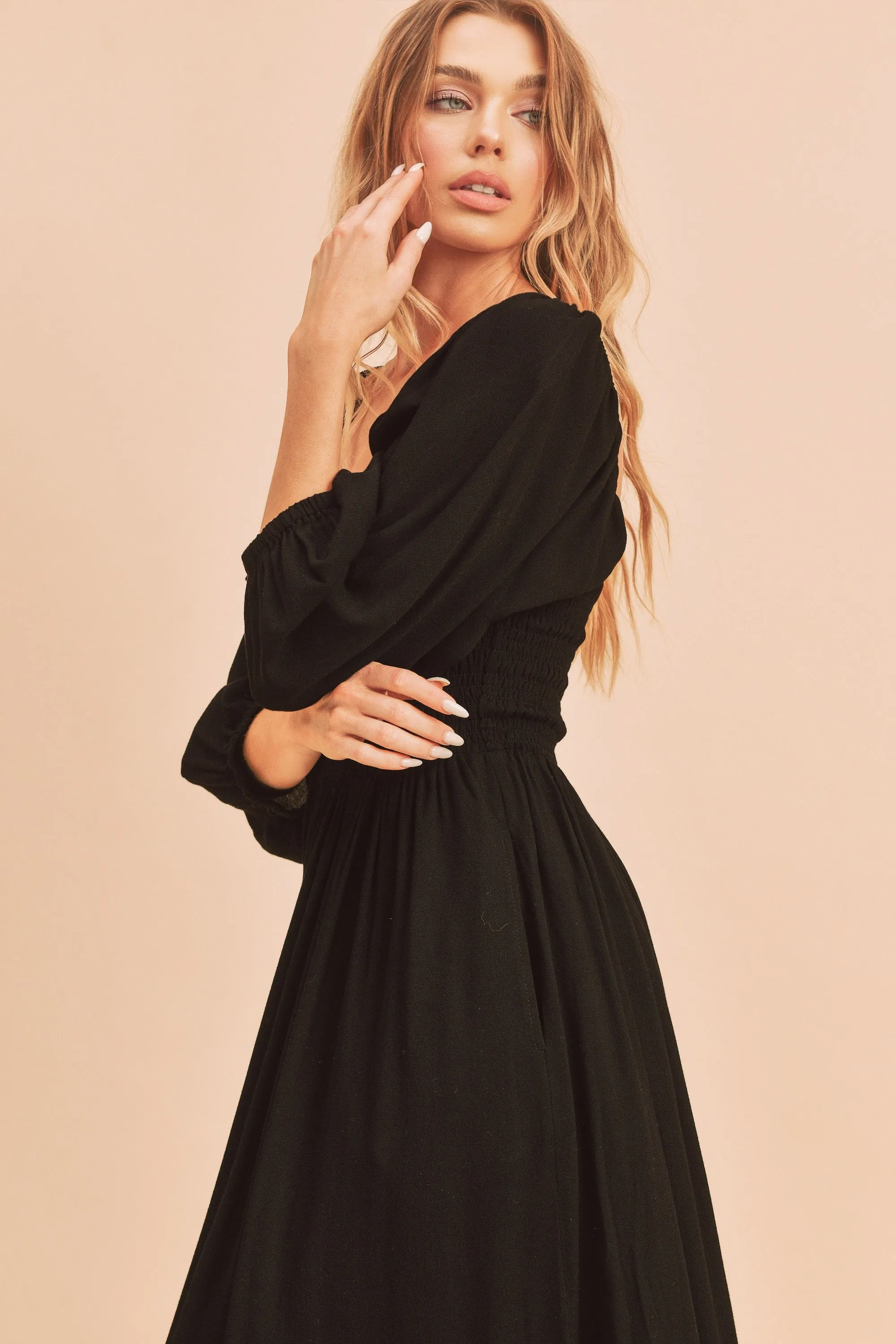 Midi Dress with Volume Sleeves