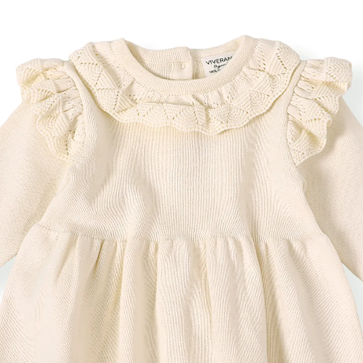 Milan Ruffle Collar Pointelle Knit Baby Sweater Dress (Organic Cotton)