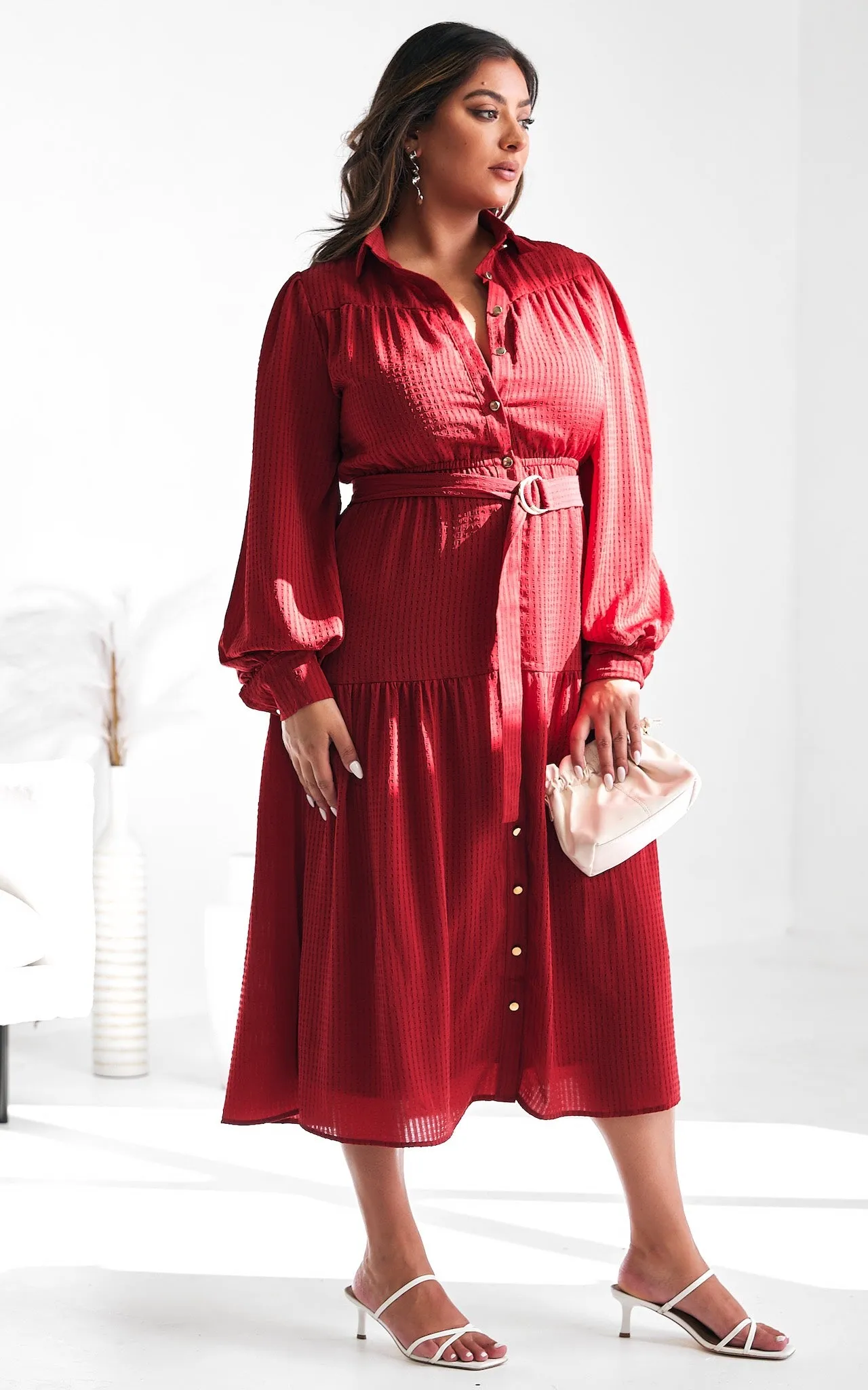 Mindy Midi Dress - Red Texture