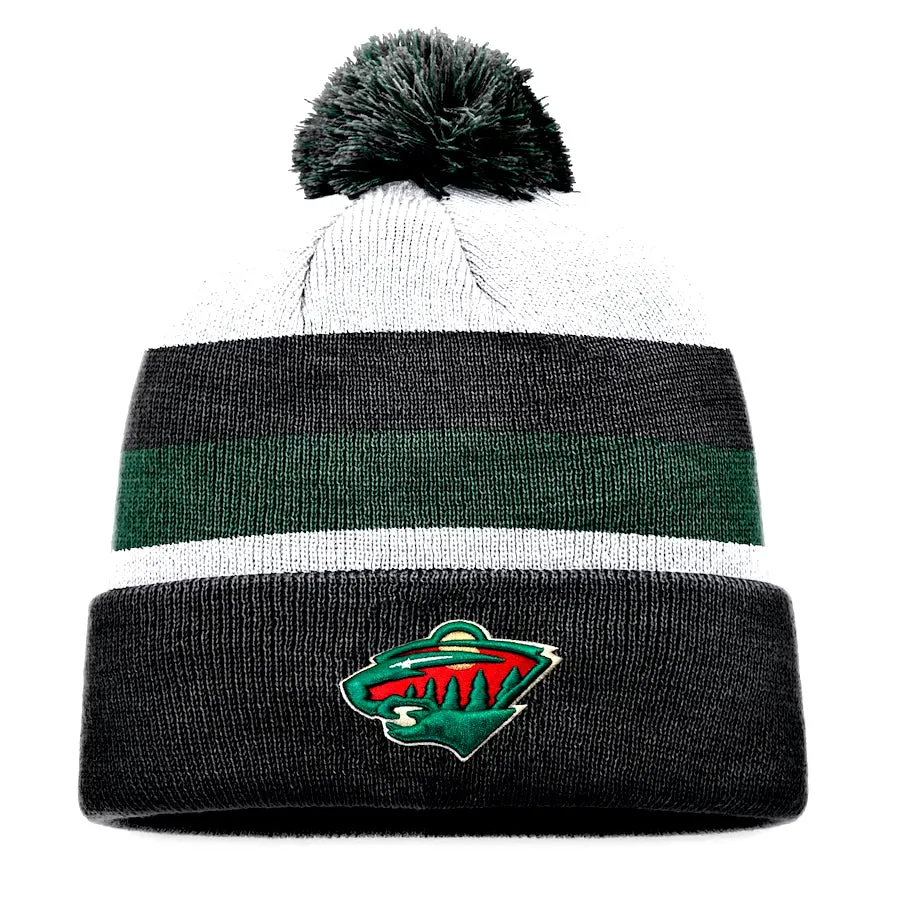 Minnesota Wild Fanatics Black Stripe Fundamental Cuff Knit w/ Pom