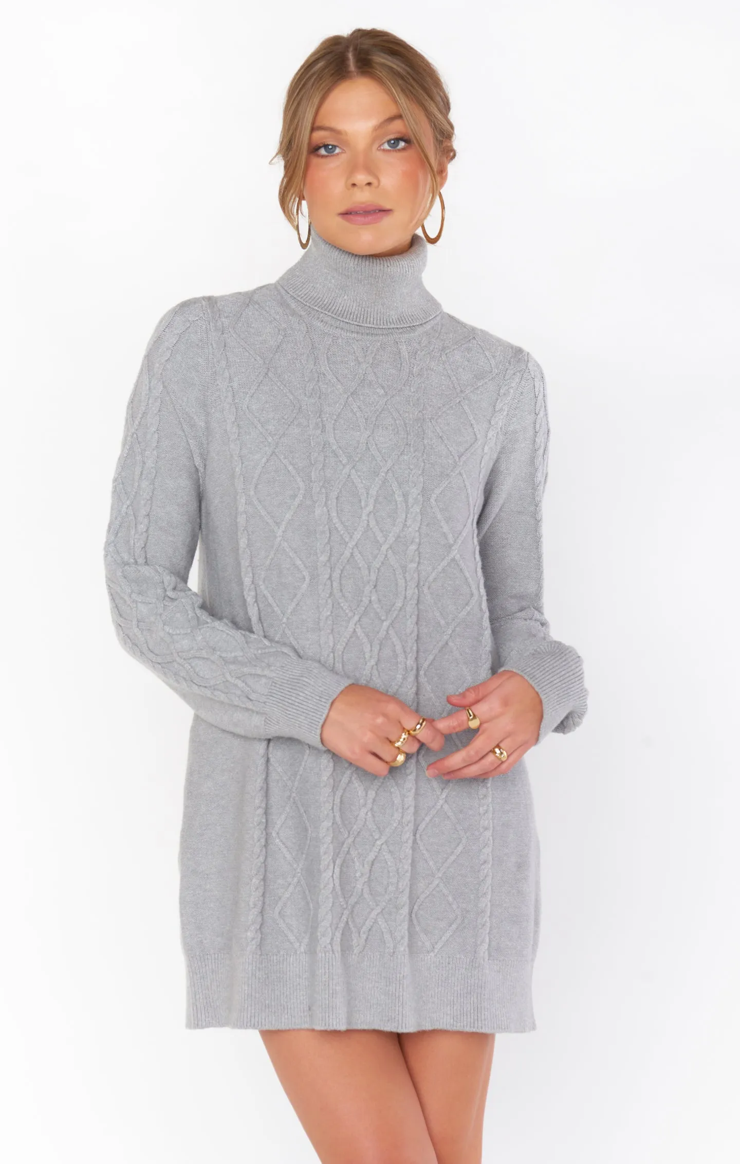 Montreal Mini Dress ~ Grey Cable Knit