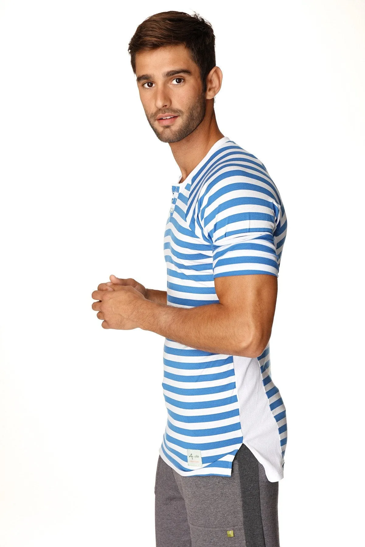 Nautical Raglan Resort Henley Tee (Blue & White Stripe)