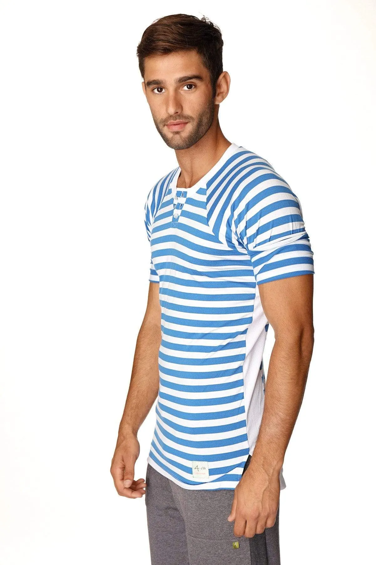 Nautical Raglan Resort Henley Tee (Blue & White Stripe)