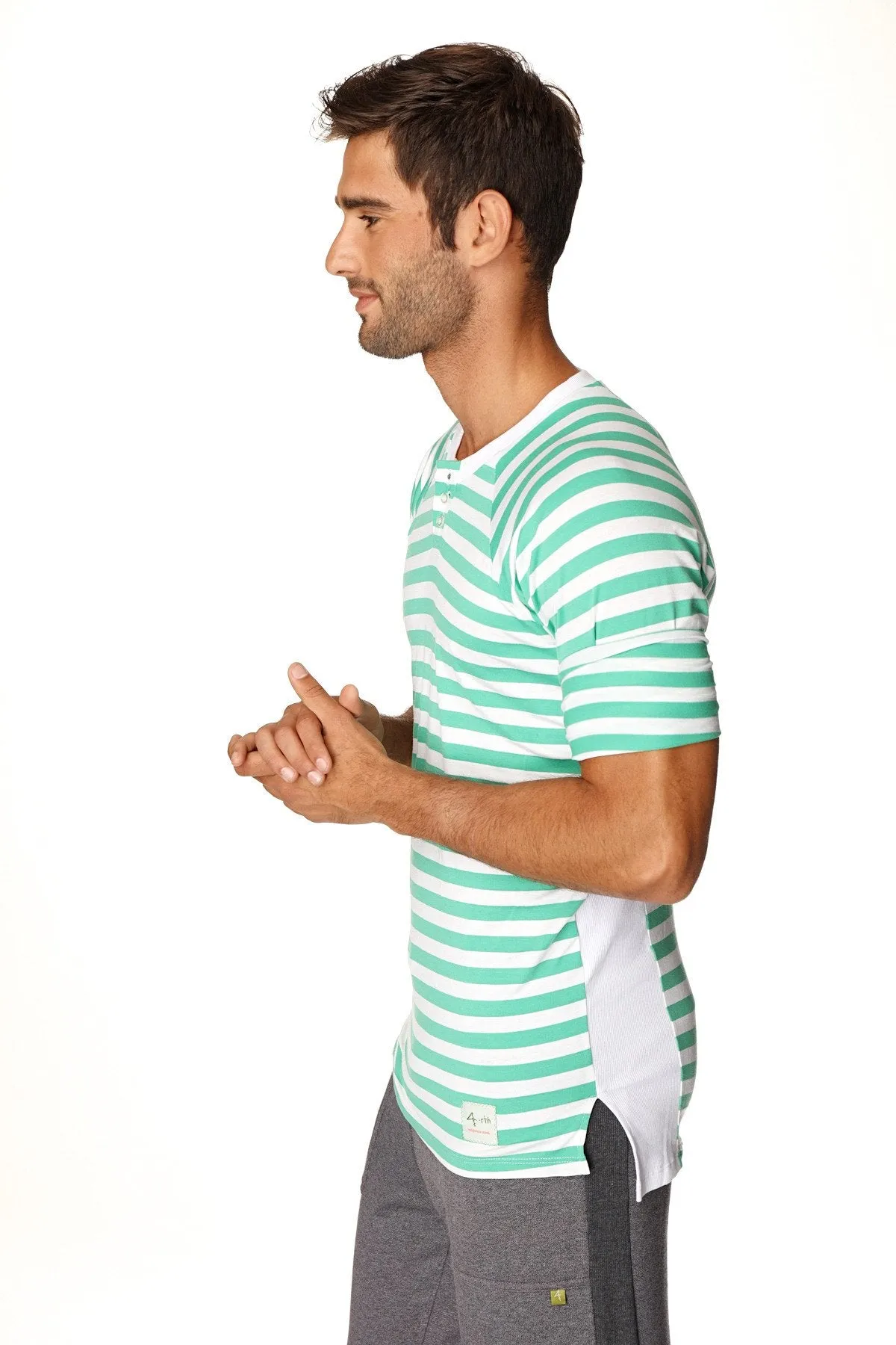 Nautical Raglan Resort Henley Tee (Green & White Stripe)