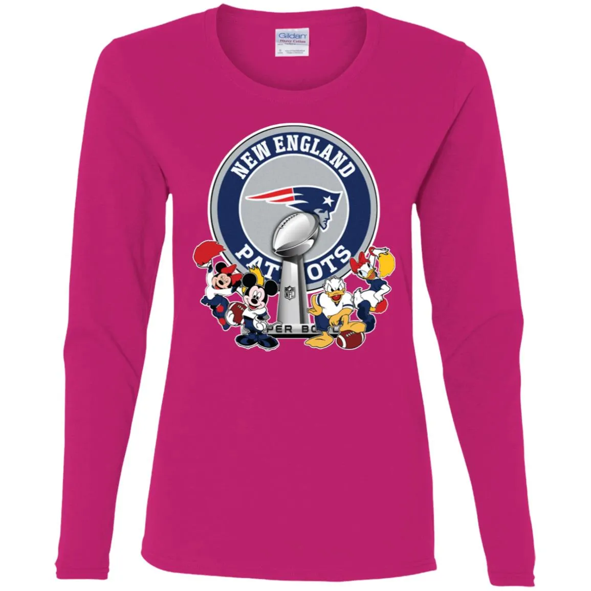 New England Patriots Super Bowl 2019 Mickey Minnie Mouse Donald Daisy Duck Football Nfl Women Long Sleeve Shirt