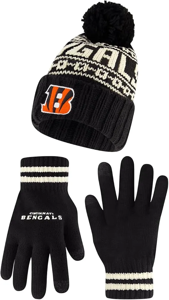 NFL Official Adults Super Soft Cable Knit Winter Beanie Knit Hat with Extra Warm Touch Screen Gloves|Cincinnati Bengals