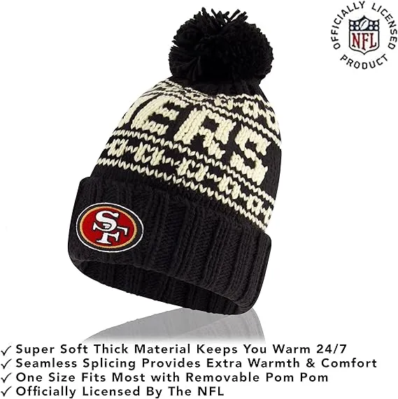 NFL Official Adults Super Soft Cable Knit Winter Beanie Knit Hat with Extra Warm Touch Screen Gloves|San Francisco 49ers