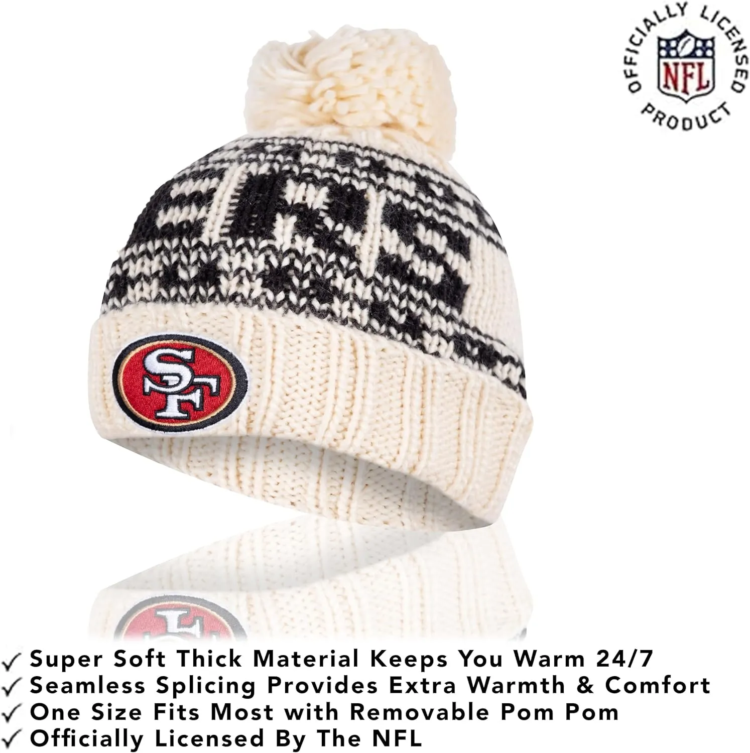 NFL Official Adults Super Soft Cable Knit Winter Beanie Knit Hat with Extra Warm Touch Screen Gloves|San Francisco 49ers