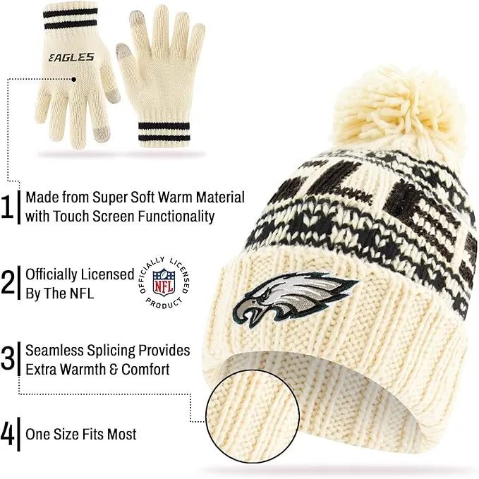 NFL Official Adults Super Soft Cable Knit Winter Beanie Knit Hat with Extra Warm Touch Screen Gloves|San Francisco 49ers