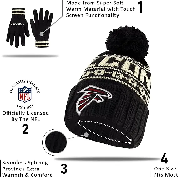 NFL Official Adults Super Soft Cable Knit Winter Beanie Knit Hat with Extra Warm Touch Screen Gloves|San Francisco 49ers