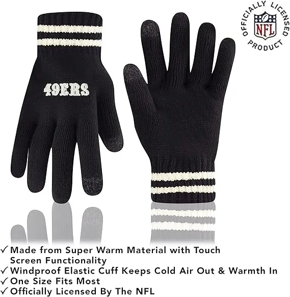 NFL Official Adults Super Soft Cable Knit Winter Beanie Knit Hat with Extra Warm Touch Screen Gloves|San Francisco 49ers