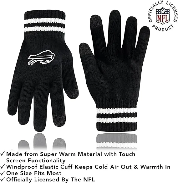 NFL Official Adults Super Soft Marled Winter Beanie Knit Hat with Extra Warm Touch Screen Gloves|Buffalo Bills