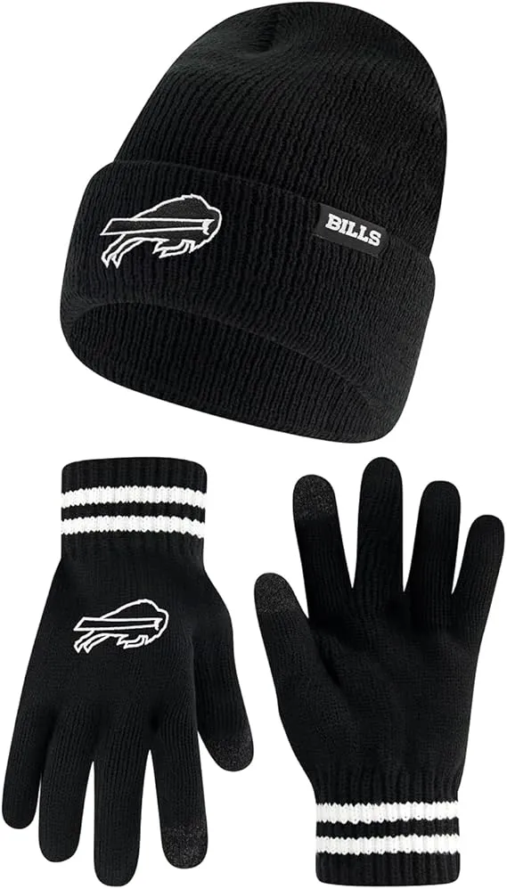 NFL Official Adults Super Soft Marled Winter Beanie Knit Hat with Extra Warm Touch Screen Gloves|Buffalo Bills