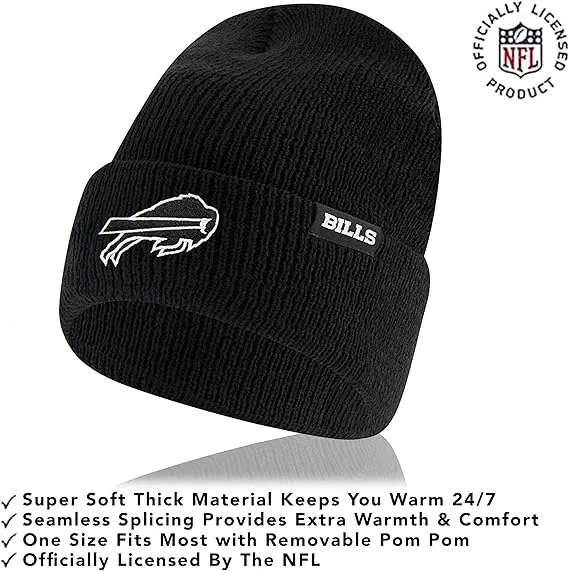 NFL Official Adults Super Soft Marled Winter Beanie Knit Hat with Extra Warm Touch Screen Gloves|Buffalo Bills