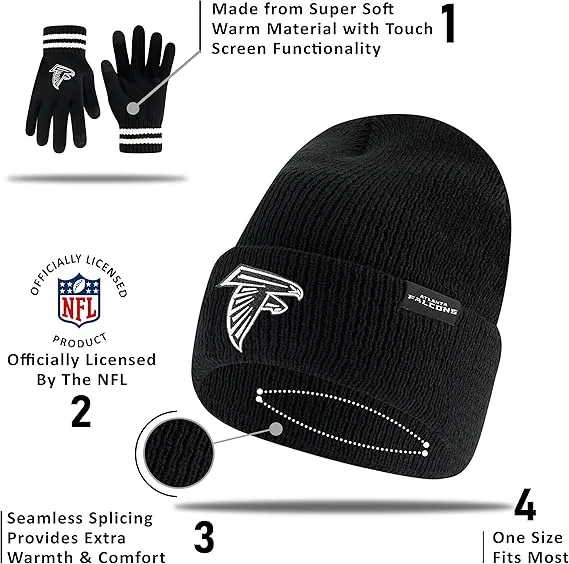 NFL Official Adults Super Soft Marled Winter Beanie Knit Hat with Extra Warm Touch Screen Gloves|Buffalo Bills