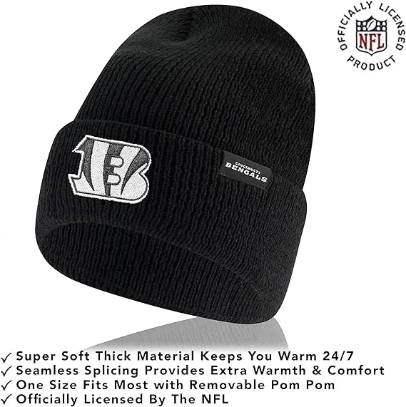 NFL Official Adults Super Soft Marled Winter Beanie Knit Hat with Extra Warm Touch Screen Gloves|Cincinnati Bengals