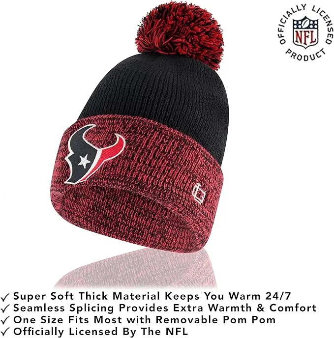 NFL Official Adults Super Soft Two Tone Winter Beanie Knit Hat with Extra Warm Touch Screen Gloves|Houston Texans