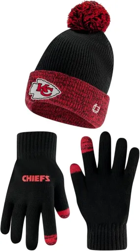 NFL Official Adults Super Soft Two Tone Winter Beanie Knit Hat with Extra Warm Touch Screen Gloves|Kansas City Chiefs